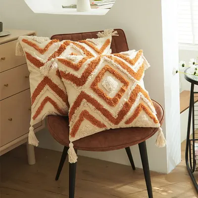 Geometrische getuftete Kissenbezug Retro Home Decor Quaste Baumwolle Kissenbezug für Sofa Wohnzimmer Image