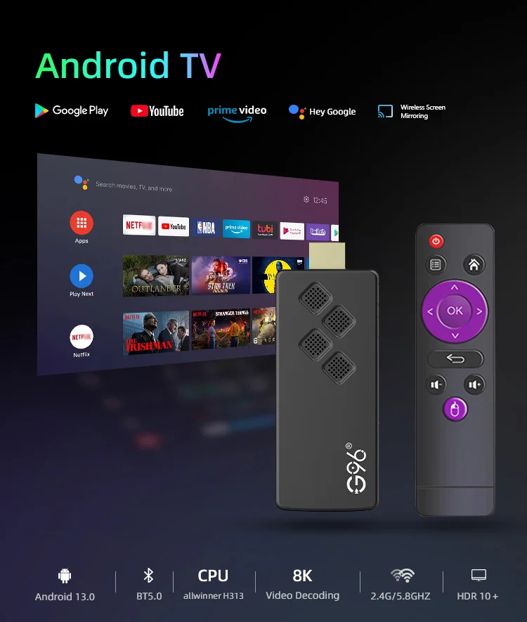 Original g96 tv stick 8k android13 streaming media 2gb 16gb mehrsprachiger tv dongle all winner h313 vs amazon fire stick Image