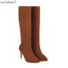 Frauen Mode Stiefel 2025, Frühling Herbst Flock Knie High Heels Plus Größe 47 48 49 Weibliche Pumpen Koreanischen Stil Casual schuhe