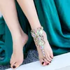 Bauchtanz Fuß schmuck barfuß Sandalen funkelnden Kristall bunten Glanz Strass elegante Fußkettchen Armband nackte Schuhe billig
