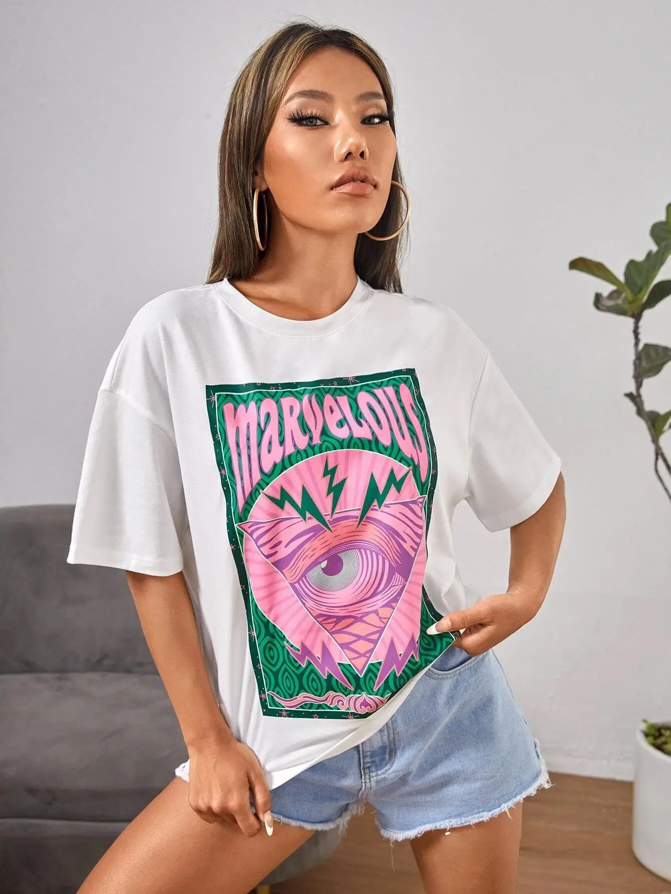 Geheimnisvolle Augen Druck Frauen T-Shirt Kreativität Casual Mode T-shirts Straße Hip Hop Kurzarm Grundlegende Alle-Spiel T-shirts