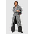 Petite Dogtooth Belted Wool Look Trench - Blue - Boohoo Coats