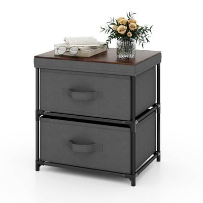 Costway 2-Drawer Nightstand with Removable Fabric Bins and Pull Handles-Gray