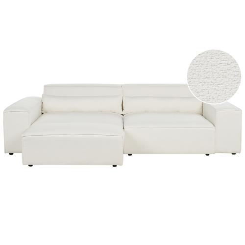 Modul 2-Sitzer Sofa Cremeweiß Bouclé-Bezug mit Ottomane Armlehnen 2 Dekokissen Skandi Modern Modulsofa Polstersofa Couch Wohnzimmer