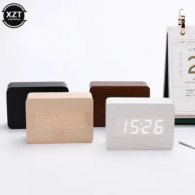 Fashion Alarm Clock LED Wooden Watch Table Voice Control Digital Wood Despertador USB/AAA Powered