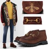 Gucci Shoes | Gucci Boots Mens Shearling Lined Suede Horsebit Loafer Shoes Bee | Color: Brown | Size: Various