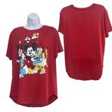 Disney Tops | Disney Graphic Tee T-Shirt Women Xxl/19 Red Curved Hem High-Low Mickey & Friends | Color: Blue/Red | Size: Xxlj