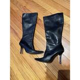Nine West Shoes | Beyond Vintage Y2k Leather Pointed Toe Stiletto Heel Zip Knee Western Whimsy | Color: Black | Size: 8