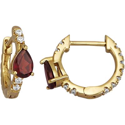 Paar Creolen FIRETTI "Schmuck Geschenk Silber 925 Ohrschmuck Ohrringe Tropfen", rot (gelbgoldfarben, dunkelrot, kristallweiß, dunkelrot, kristallweiß), Ohrringe, Damen, Silber 925 (Sterlingsilber), mit Granat, Zirkonia (synth.) Image