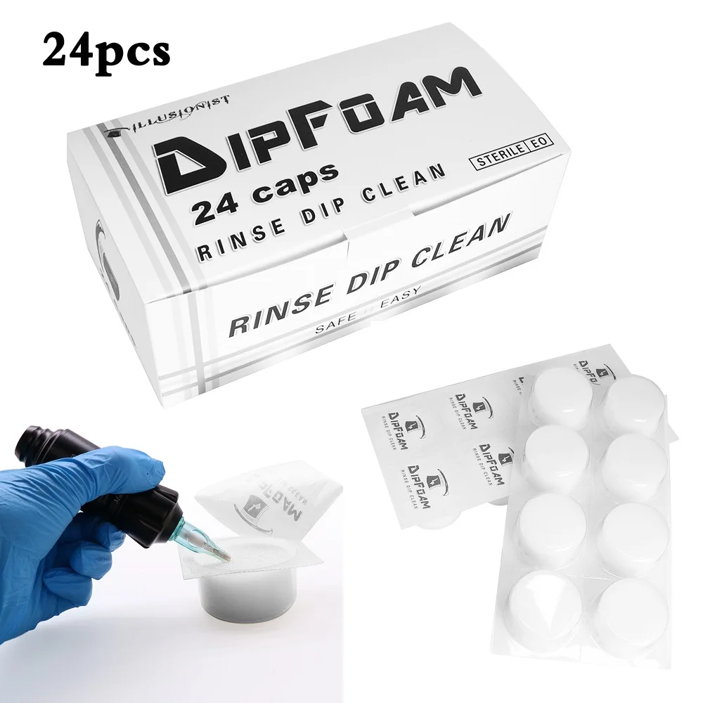 24 Stück, Tattoo Dip Cup Caps, Tattoo Einweg Dip Foam Rinse Caps Cups Reinigung für Nadel- und Spitzenspülung Dip Clean Professional Image