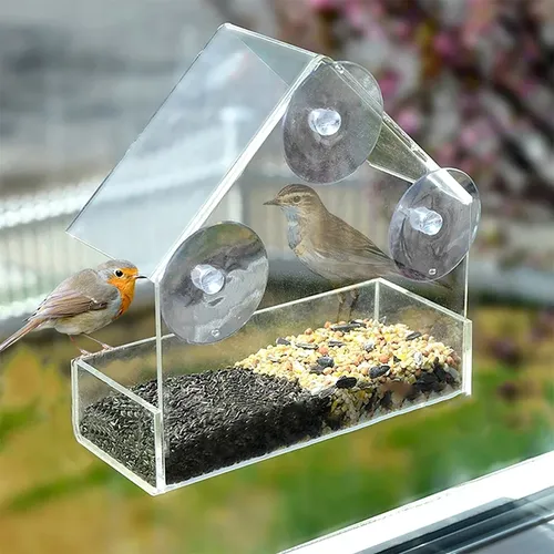 Haus transparentes Fenster Wild vogel Feeder im Freien abnehmbare Saugnäpfe Schieben automatische