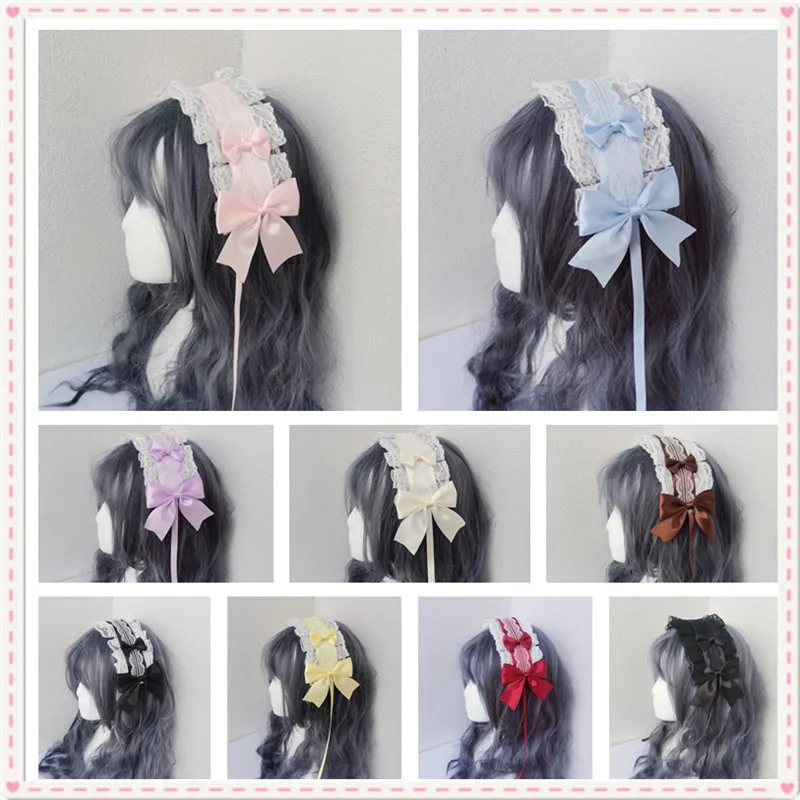 Cosplay anime stirnband lolita kopf bedeckung kc süßes haar verzierung handgemachte spitze bogen anime zubehör Image