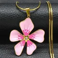 Rosa Emaille Blume Anhänger Halskette für Frauen Edelstahl Gold Farbe Pflanze Halsketten Schmuck