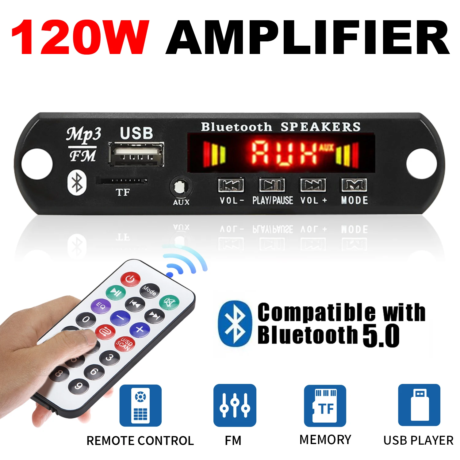 12V 120W Amplificatore Bluetooth 5.0 MP3 WMA APE Scheda di decodifica DC 12V Vivavoce Audio per auto USB TF Radio FM Lettore musicale Mp3 Altoparlante