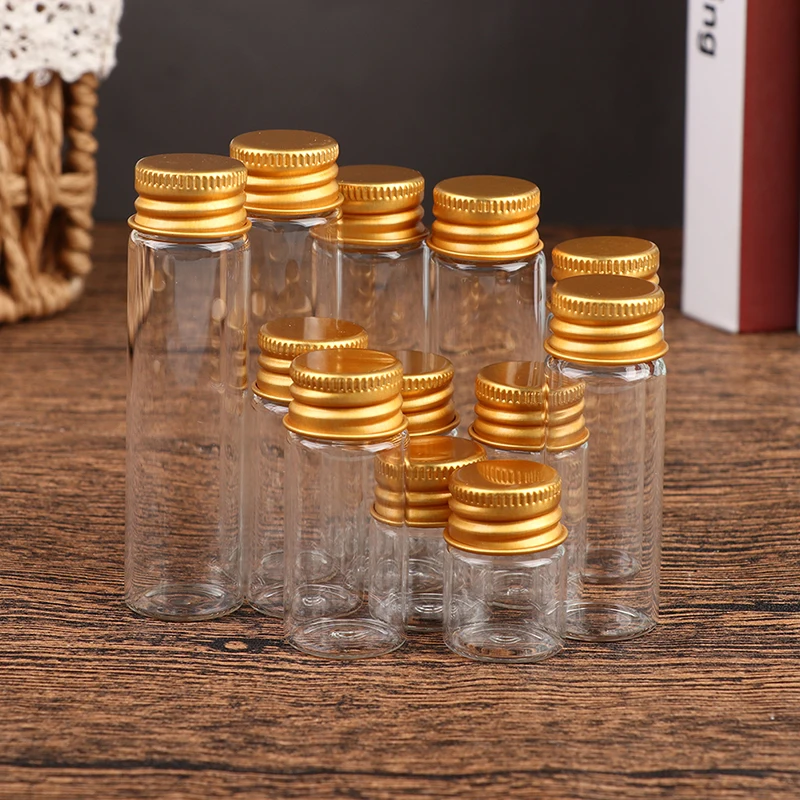 10 pezzi 5ml/7ml/10ml/14ml/18ml/20ml Bottiglie di vetro con coperchi in alluminio Piccoli mini vasetti di vetro 6 dimensioni U-pick