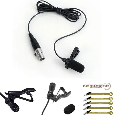 Black Lavalier Lapel Microphone 3.5mm XLR 3-Pin XLR 4-Pin For Wireless System With A Metal Clip And