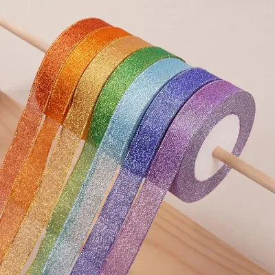 10 Meters Metallic Glitter Ribbon Double Face Satin Ribbons for Gift Wrapping Birthday Holiday