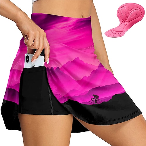 Damen Grafik Fahrradrock Fahhrad Rock Unterteile Rennpassform Mountainbike MTB Straßenradsport Sport 3D-Polster Radfahren Schnelltrocknend Feuchtigkeitsableitend Gelb Rosa Spandex Bekleidung Image