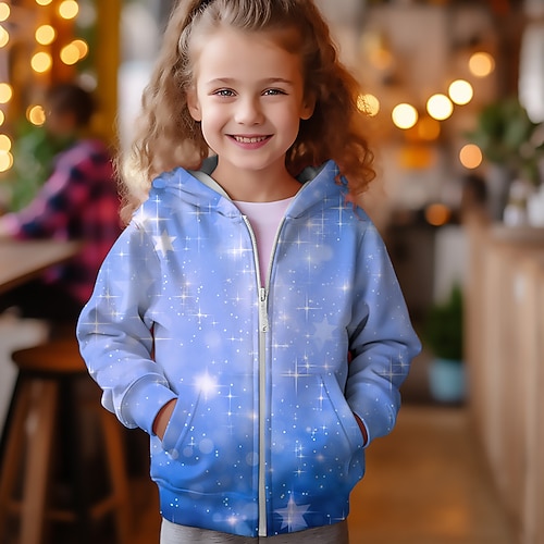 Mädchen 3D Farbverläufe Weihnachts-Kapuzenshirt Kapuzenshirt Mantel Rosa Langarm 3D-Druck Herbst Winter Aktiv Modisch Kuschelig kinderkleidung 3-12 Jahre 4-12 Jahre Outdoor Casual Täglich Regular Fit Image