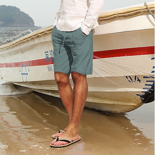 Herren Leinenshorts Kurze Hosen Sommer-Shorts Tasche Kordelzug Elastische Taille Glatt Komfort Atmungsaktiv Kurz Sports Outdoor Täglich Stilvoll Casual / sportlich Schwarz Weiß Image