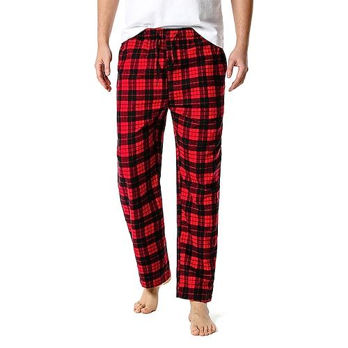 Herren Freizeitkleidung Pyjamahose Nachtwäsche Lounge Hose 1 Stück Karomuster Karo / Karomuster Mode Weich Heim Bett Baumwolle Hose Kordelzug Elastischer Bund Druck Sommer Frühling Schwarz-rot Schwarz
