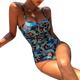 WLTYSM Swimsuits For Women Sexy One Piece Tankini Swimwear Women Halter Hot Swimsuit Push Up Bathing Suit High Waist Bodysuit (Color : Leaf phoenix, Size : Asian Size-L)