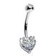 OUFER 14K White Gold Heart Belly Bars Solitaire Cubic Zirconia Belly Button Rings Navel Bars Body Piercing Jewellery in 14Gauge 1.6mm