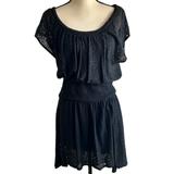 Anthropologie Dresses | Anthropologie Dress Black Smocked Crochet Full Skirt Leifnotes Size Small | Color: Black | Size: S
