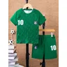 Grünes 3d Fußball Rundhals-T-Shirt und Shorts Fußballfan Set kurz ärmel ige Sommers port Polyester