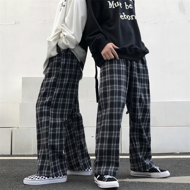 Oversize Hosen Frauen Jogginghose Sommer Mode Schwarz Plaid Casual Hosen Elastische Taille Casual Taschen Student Unisex Hosen