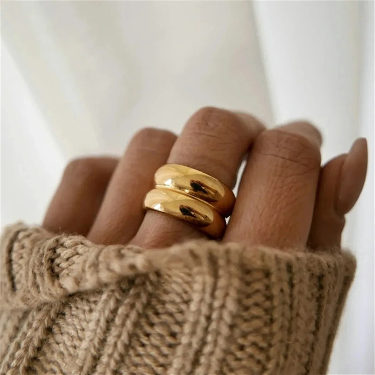 Anelli vintage a doppio strato in acciaio inossidabile placcato oro 18 carati per donna uomo gioielli moda festa regalo per lei Mariasz minimalista