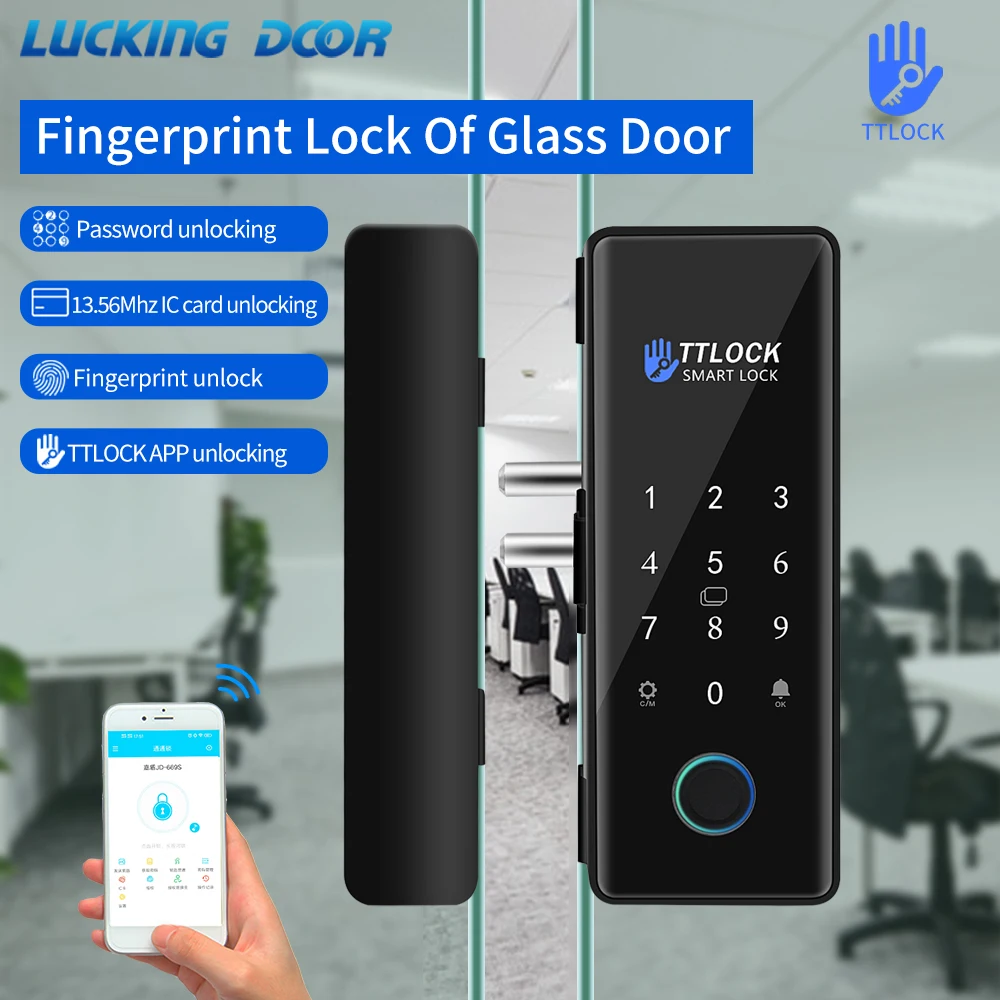 Smart Lock für Glastür Holztür Wifi Ttlock Smart biometrische Finger abdrucks chloss elektronisches Türschloss Digital Lock Drill Free Image