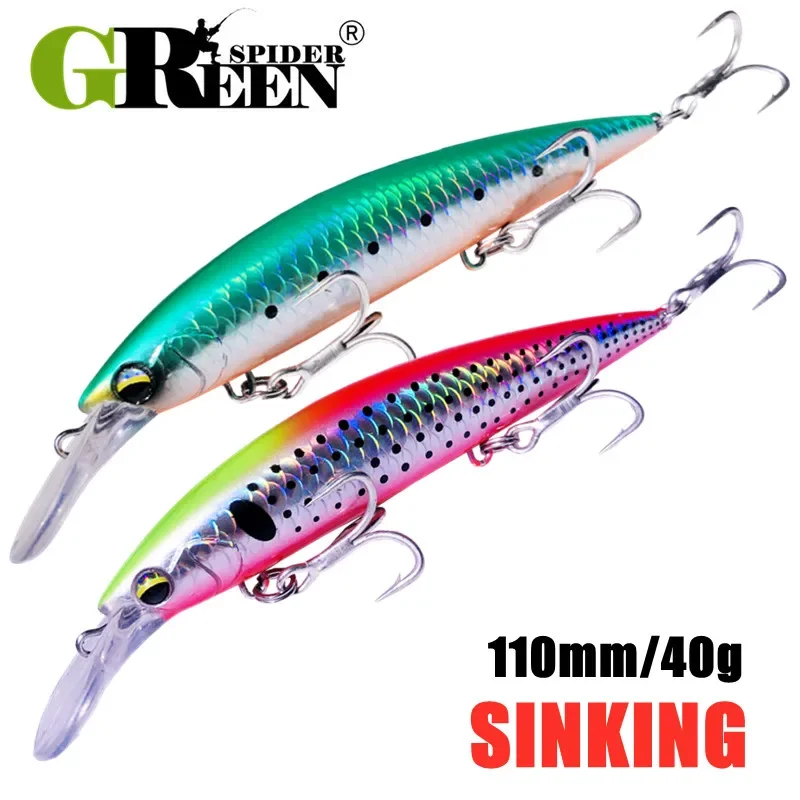 GREENSPIDER Heavy Weight Minnow 110 mm sinkender Jerkbait Longcast Angelköder Salzwasser Seebarsch Kunststoff Kunstköder Tackle Image