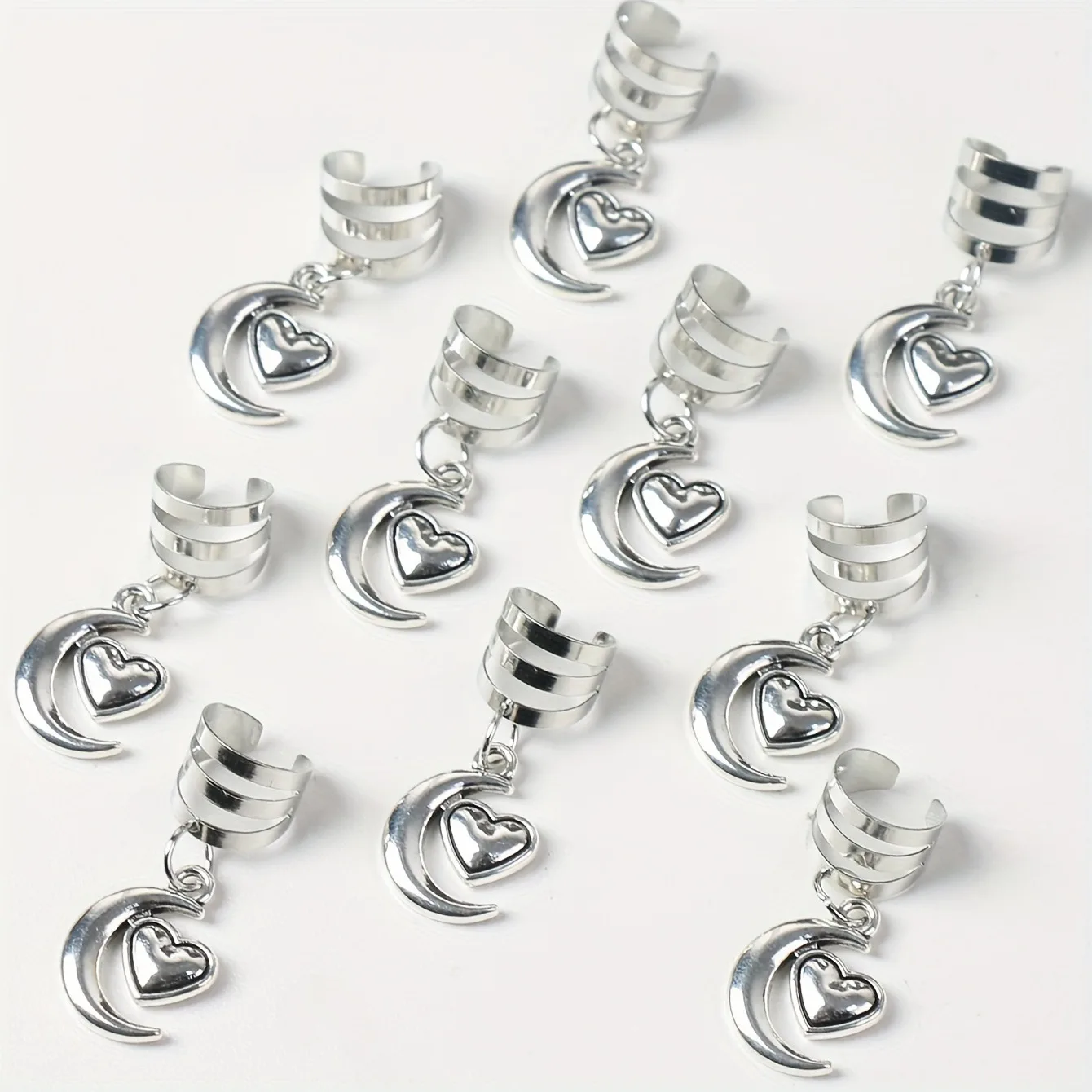 10 Stück Halbmond-Liebesherz, dekorative Haarringe, niedlicher Zopf für Frauen und Mädchen, Haarschmuck, Loc-Haarschmuck für Zöpfe Image