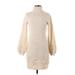 Yes Lola Casual Dress - Sweater Dress Turtleneck Long Sleeve: Ivory Dresses - Women's Size Small