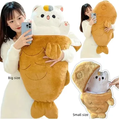 1 piece 40/60/80cm Kawaii Japan Taiyaki Cat Plush Toy Anime Figure Cat Hiding in Cushion Bag Ferry