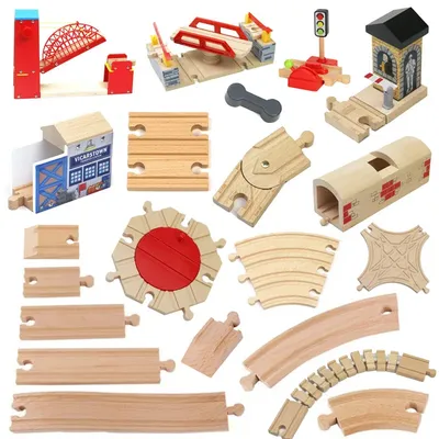 New Wooden Track Railway Accessories Bridge Train Station Tunnel Cross Fit Fot All Brands Wood Track