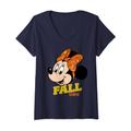 Damen Disney Minnie Mouse Fall Vibes Autumn Leaves T-Shirt mit V-Ausschnitt