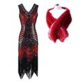 Goldene Zwanziger 1920er Cocktailkleid Flapper Kleid Kleid Outfits Normal Ärmellos Der große Gatsby Charleston Übergrössen Pailletten Quastenfransen Pailletten V Ausschnitt Kostüm Damen Weihnachten