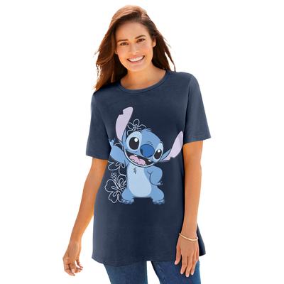 Plus Size Women's Disney Navy Stitch Flower Crewneck Tee by Disney in Navy Stitch Flowers (Size 1X)