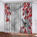 3D Red Leaf Bird Image Print Drapes For Bedroom Living Room 2 Panels Set 264X240Cm Long Grommet Thermal Modern Farmhouse Curtains Room Darkening Window Treatment Noise Reducing