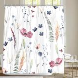 Rubbermaid Shower Curtain，Watercolor Plant Leaves w/ Floral Shower Curtain Set，Hem Weighted Bathtub Shower Curtain， Shower Curtain Set w/ 12 Hooks 72X7 | Wayfair