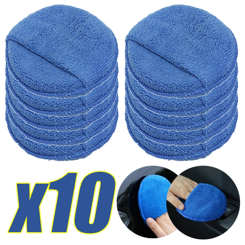 2/5/10Pcs 5-zoll Mikrofaser Wachs Applikator Pad Ultra Weiche Auto Polieren Schwamm mit finger Tasche Auto Pflege Polnischen Schaum Schwamm Image