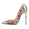 Sexy frauen Stiletto Pumps Für Frau Dünne High Heels Spitz Frühling Druck Patent Leder Stil Damen Schuhe Große Größe