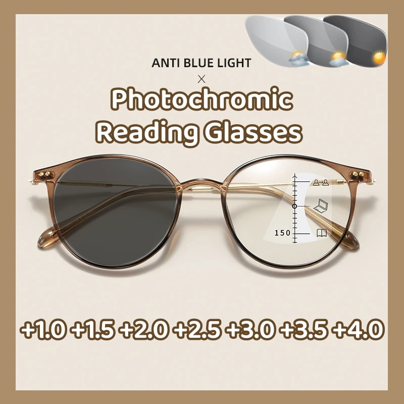 High Definition Photochrome Presbyopie Brillen Progressive Multifokus Lesebrille Anti-blau Licht Fernsicht Gläser Image