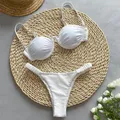 Maillot de bain push up sexy pour femmes blanc micro bikini string à armatures noir ensemble