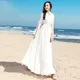 Robe longue en mousseline de soie col en v manches longues taille haute robe de plage blanc