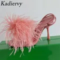 Runway Gladiator sandali donna infradito piume colorate Designer scarpe tacco alto Summer Party