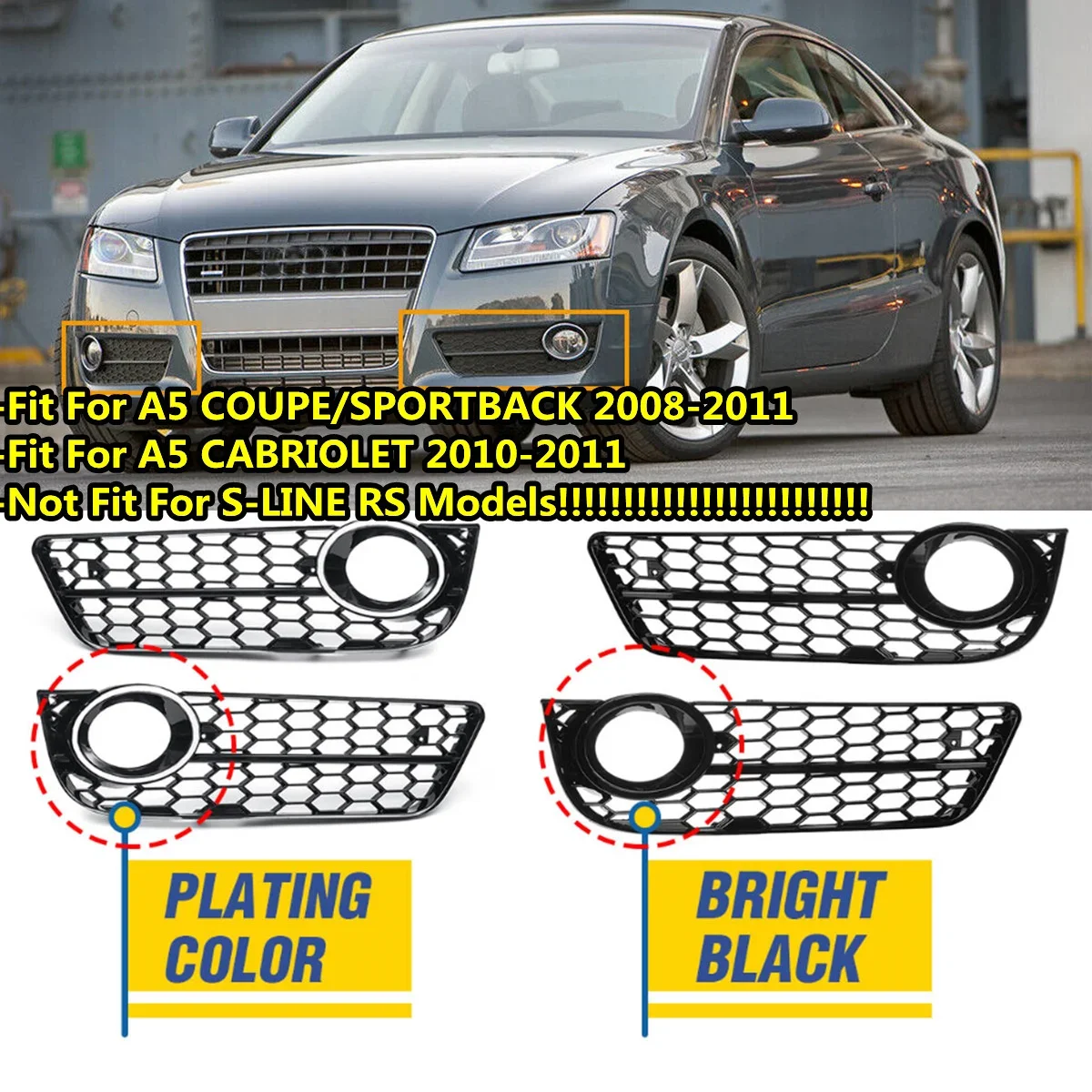 Copertura Della Luce di Nebbia Per Audi A5 Coupe/Sportback 2008-11 Cabriolet 2010-2011 Auto Paraurti Anteriore Della Luce di Nebbia Lampada Griglia Griglia di Copertura Della Maglia