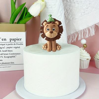 TEMU 1pc, Brown Soft Pottery Lion Jungle Animal Cake Topper Lion Cake Topper For Theme Birthday Party Gathering Cake Topper